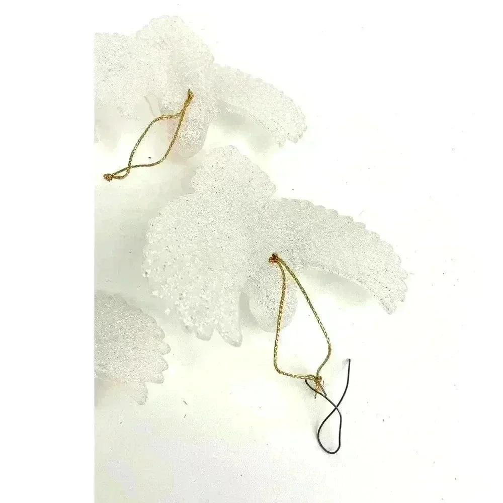 VTG 4‎ PC White Glitter Bird Christmas Ornaments
